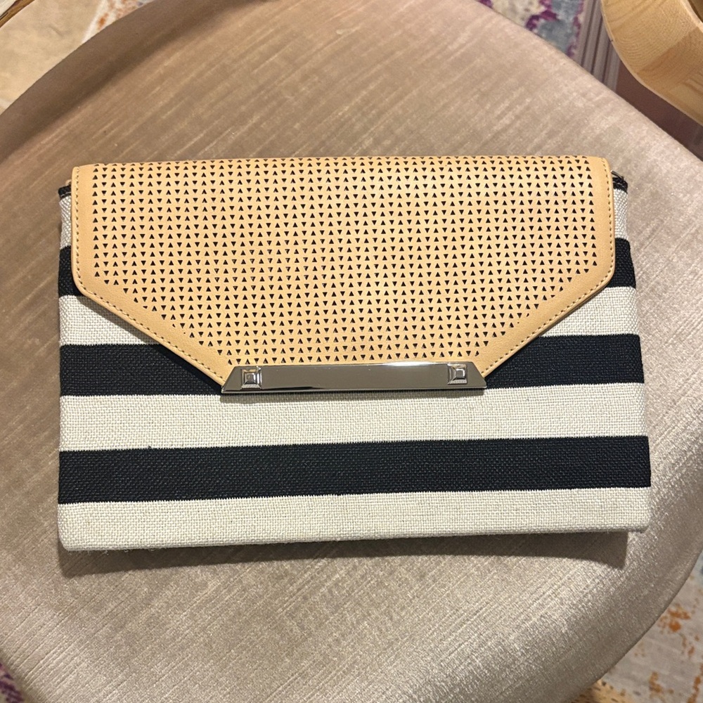 Stella & Dot black and white striped clutch